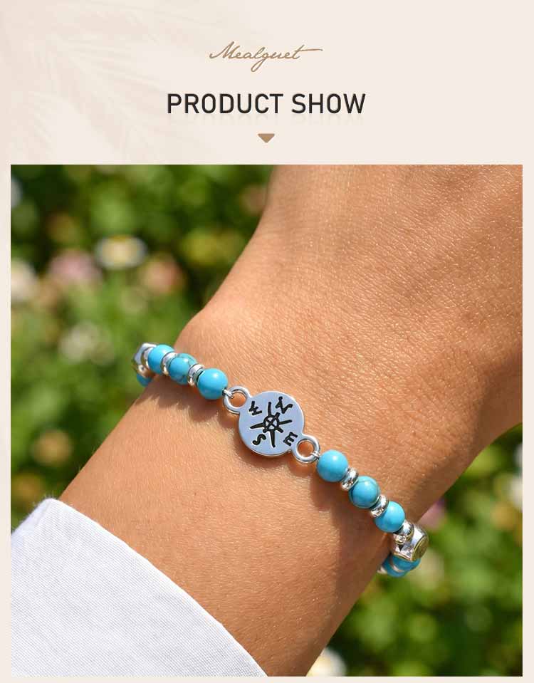 Class of 2026 Gift Compass Natural Stone Bracelet for Women Stainless Steel Beaded Healing Jewelry Waterproof Inspirational Gift