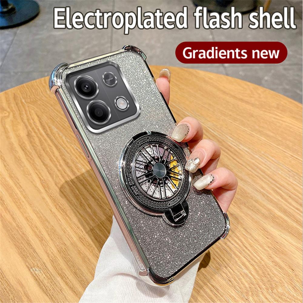 Shockproof Phone Case For Xiaomi Redmi Note 14 Pro Plus 14C 4G 5G 14T POCO X7 Pro Rotate Gyroscope Stand Gradient Glitter Cover