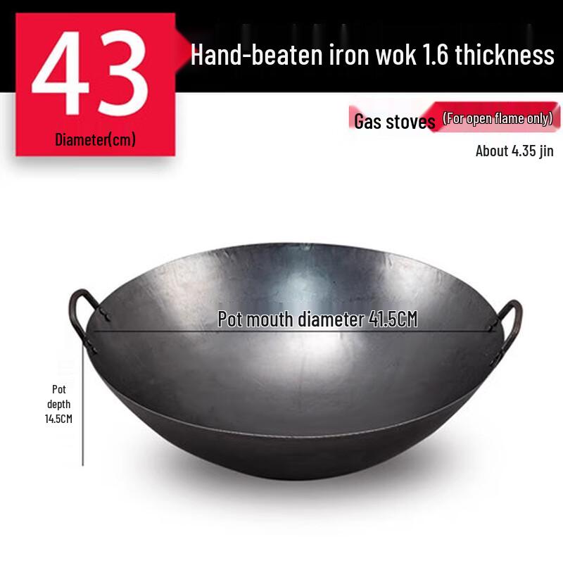Commercial Double-Handle Wrought Iron Round Bottom Wok