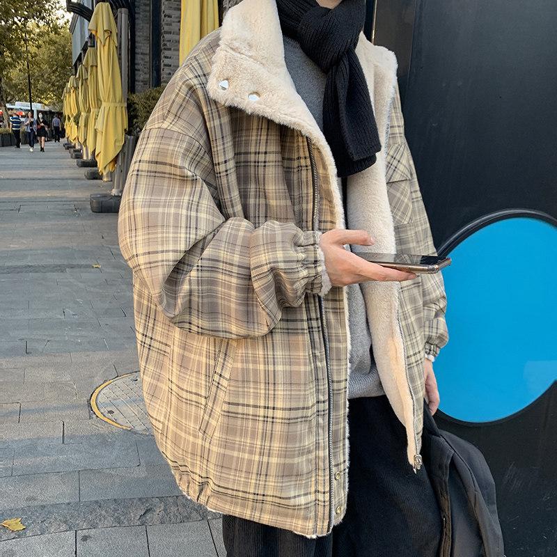 Men's Trendy Fleece-Lined Cotton Jacket - Double-Sided, Thick, and Stylish with Stand Collar & Lamb Wool - Loose Street Style Winter Coat