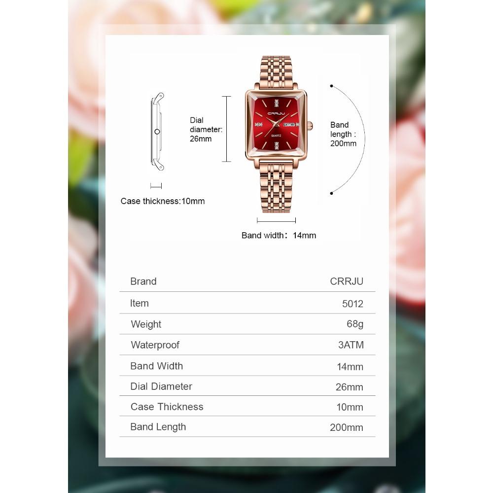 CRRJU Women Watches Creative Steel Dress Bracelet Wristwatches Ladies Square Waterproof Female Watch