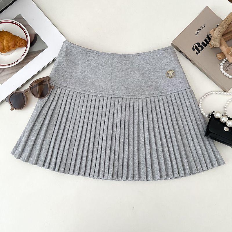 High-Waisted Wool Tweed Accordion Midi Skirt with Anti-Exposure Pleats XL (55-63 kg) темно-серого