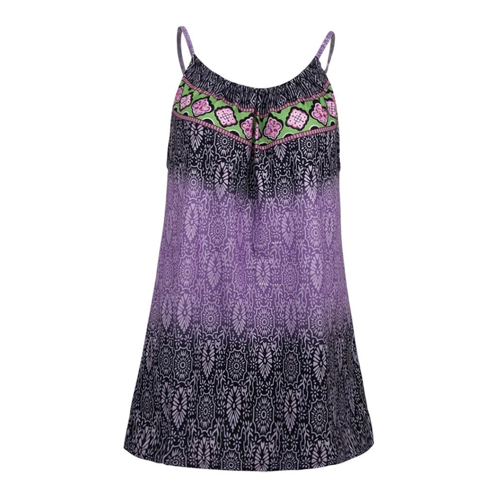 Women Fashion Summer Vest Printing Camisole Loose  Casual Sleeveless Dress