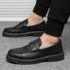 Summer Breathable Loafers Men's British Business Casual Leather Shoes One Pedal Lazy Beanie Shoes Black Suit Leather Shoes