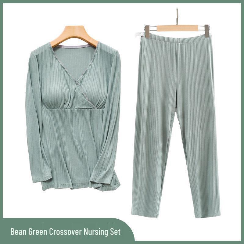 Summer Thin Modal Nursing Pajamas: Long Sleeve Set for Pregnant & Postpartum Women