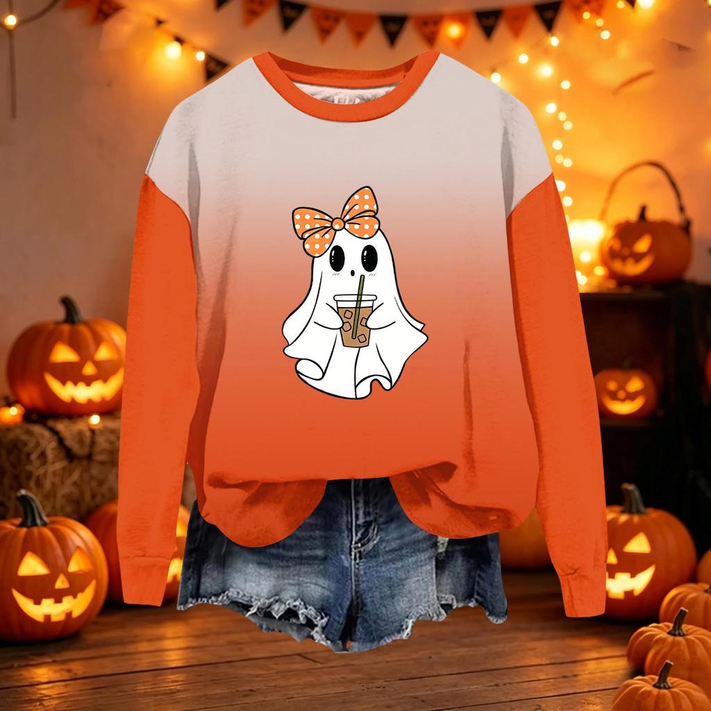 Women's Casual Long Sleeve Loose Fit Halloween Printed Sweatshirt