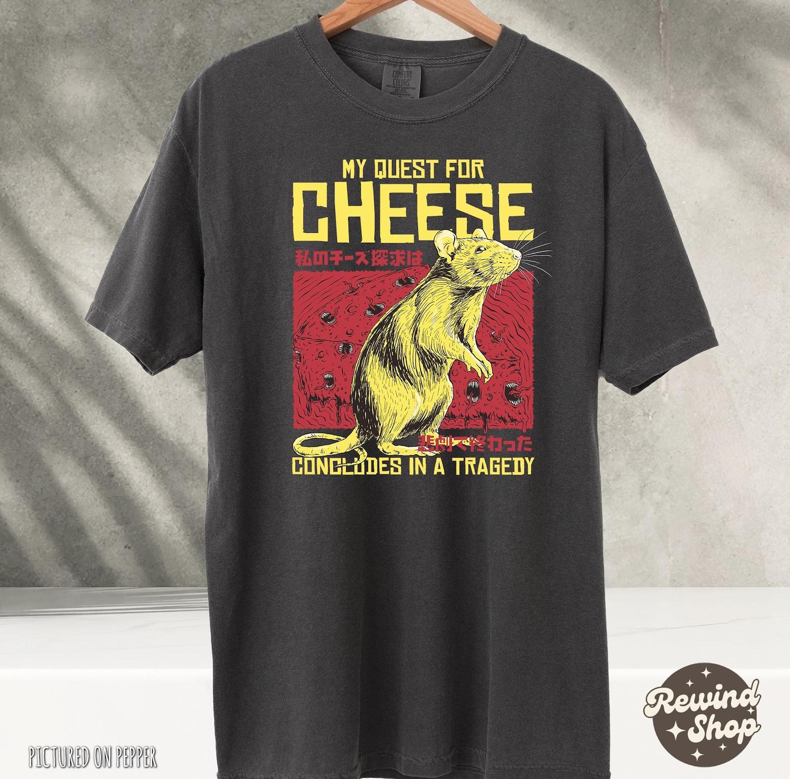 Funny Comfort Colors My Quest For Cheese Shirt, Rat Japanese T-Shirt, Funny Rat Shirt, Weird Shirt, Rat Graphic Tee S