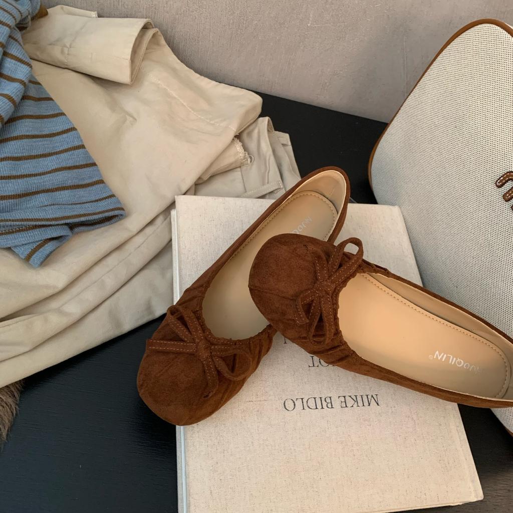 2025 autumn new bow pleated round head ballet inner height increase commuter women's shoes