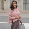 Casual Solid Knit Sweater Ladies V Neck Crew Neck Warm Daily Long Sleeve Blouse