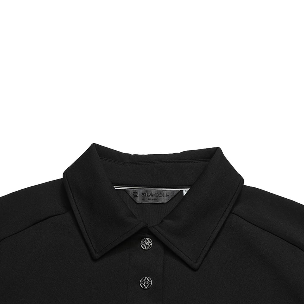 Fila Série Golf Moda Simples Casual Esportivo Clássico Confortável Versátil Tricô Manga Longa Camisa Polo Feminina tops Preto Profundo A11W615215FBK