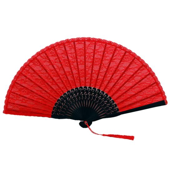 

Кружевной ручной веер, китайский складной с кисточкой, портативный бамбуковый шелковый веер для свадебных вечеринок, летние принадлежности красный