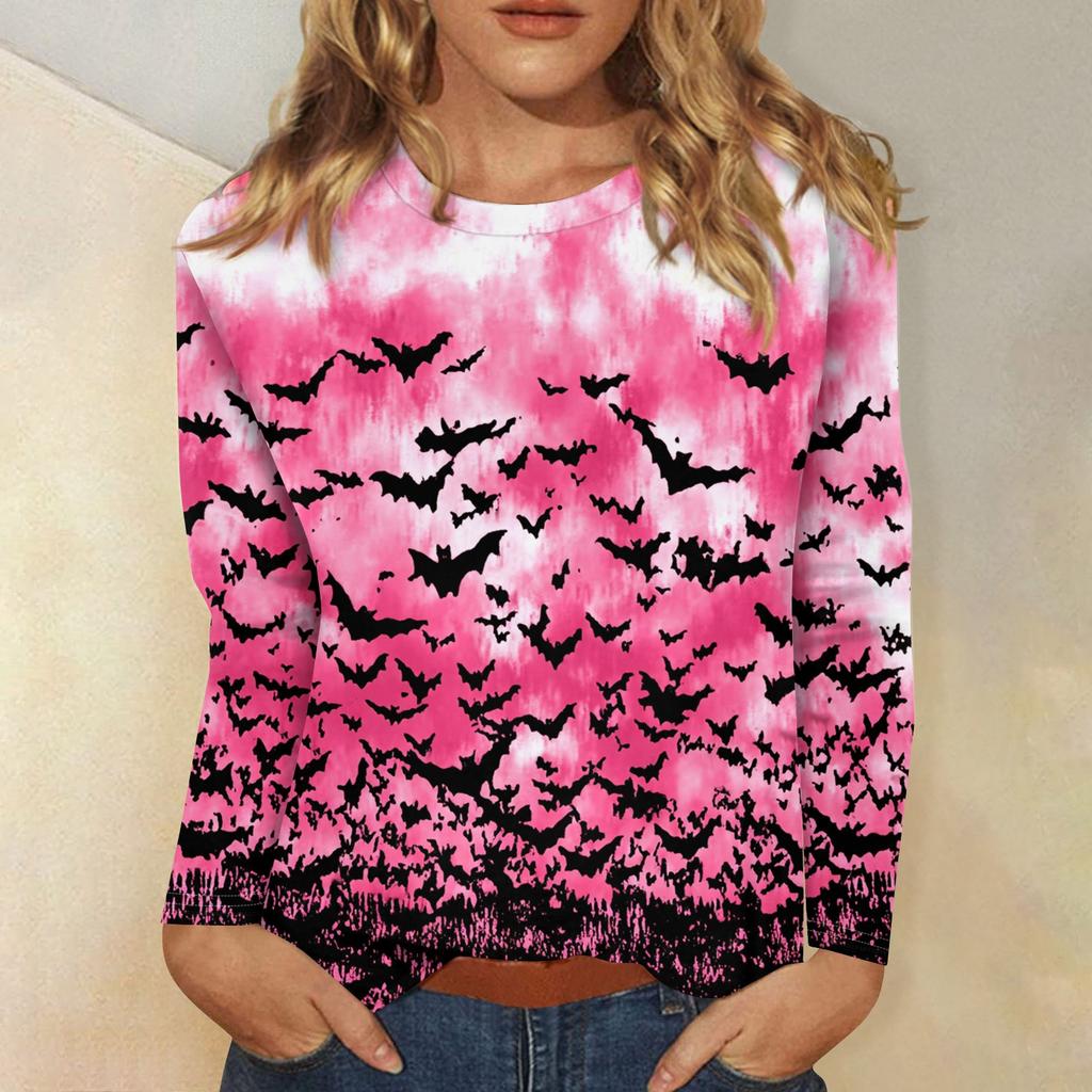 Women's Fashion Casual Halloween Printed Round Neck Long Sleeve Pullover Top