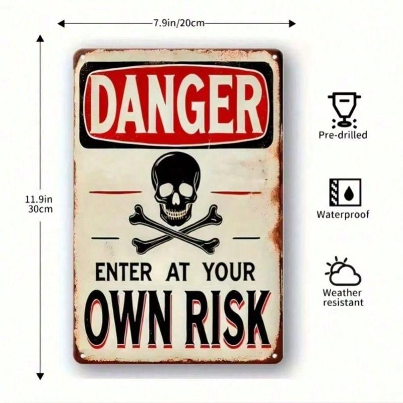 Metal Wall Art Skull Pirate Sign, Vintage Tin Poster for Bar Pub Garage Retro Decor