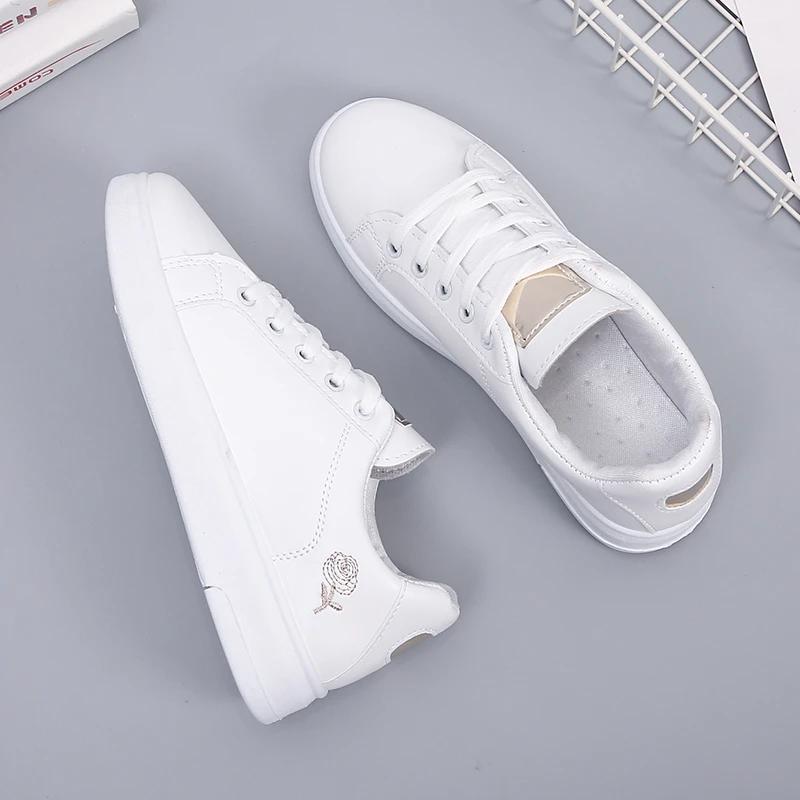 Women Casual Shoes New Woman White Sneakers Breathable Flower Lace-Up Female Sneakers Fashion Embroidered Vulcanized Shoes