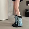 Thick-soled thick heel inner height increase medium tube short boots season bow pointed trousers boots women's high-heeled knight boots tide