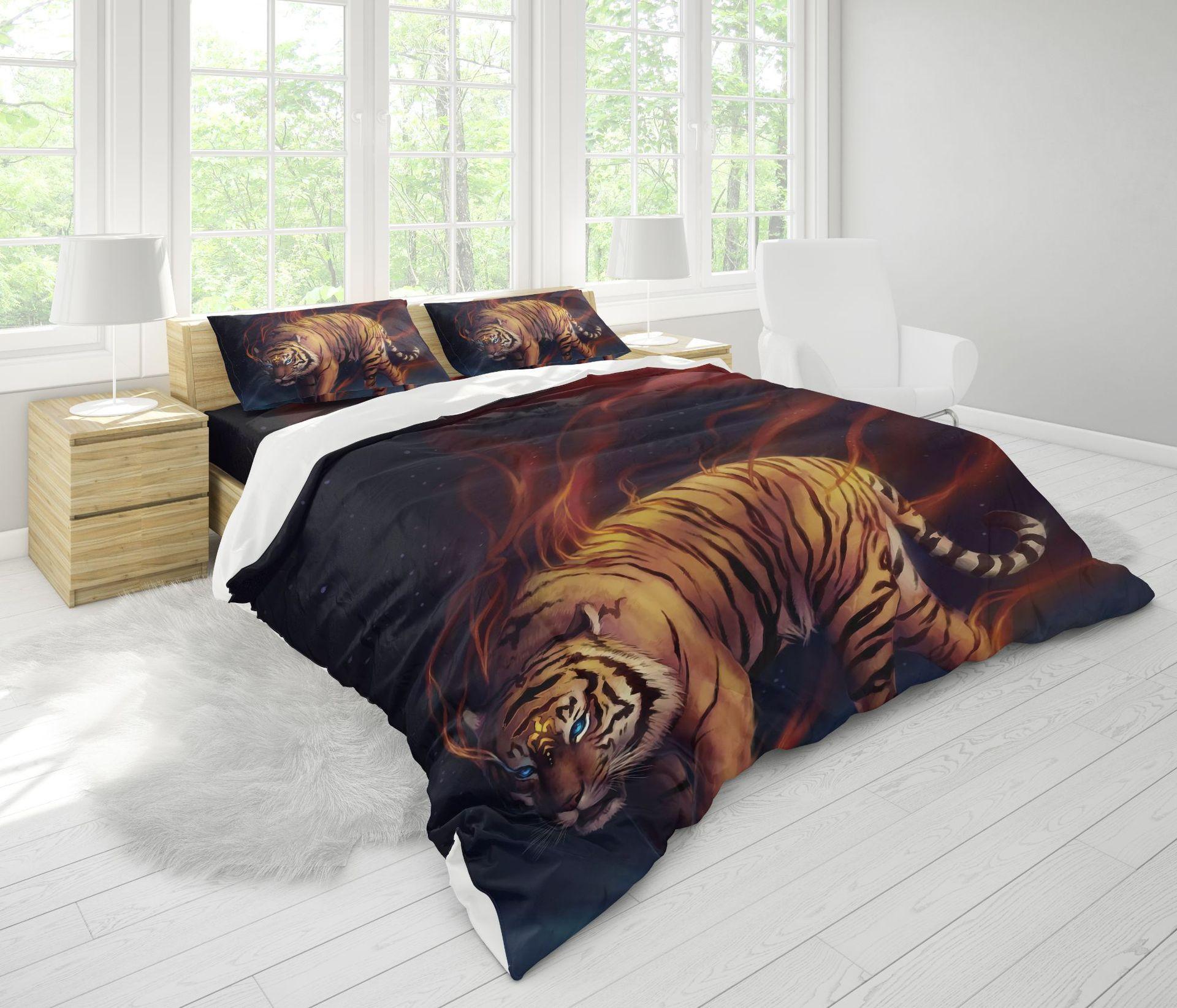 

Home Textile Three-Piece Set, Flame Tiger, Cartoon Digital Printing Quilt, Pillowcase, Bedding 90 * 200
