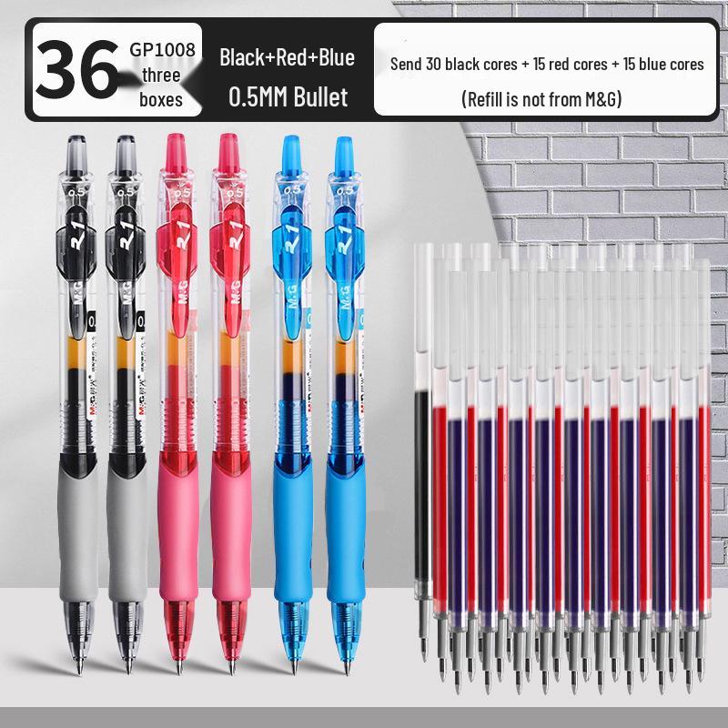 GP1008 Press-Type Gel Pen, Water-Based Ink for Students' Exams, Blue/Black/Red, Ideal for Teachers