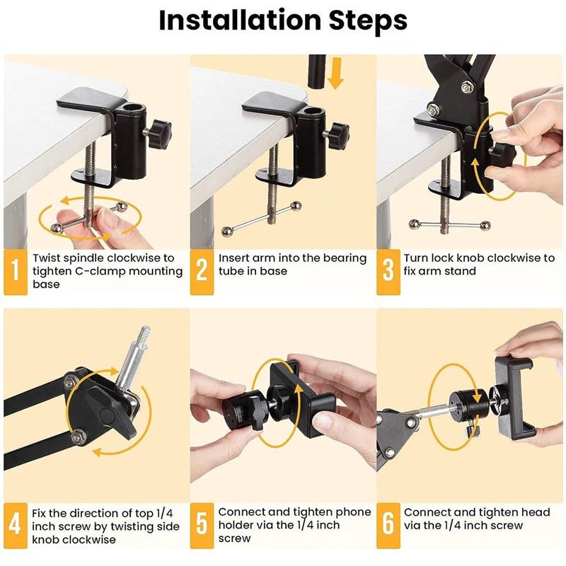 Flexible Arm Overhead Tripod for Phone Desktop Cellphone Bracket for Video Shooting Table Mobile Mount for Filming Recording