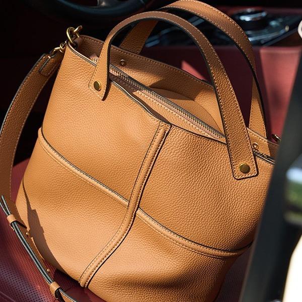 Large Capacity Commuter Bucket Bag Top Layer Cowhide Women's Bag Elegant Single Shoulder Bag 2025 Summer New Handbag