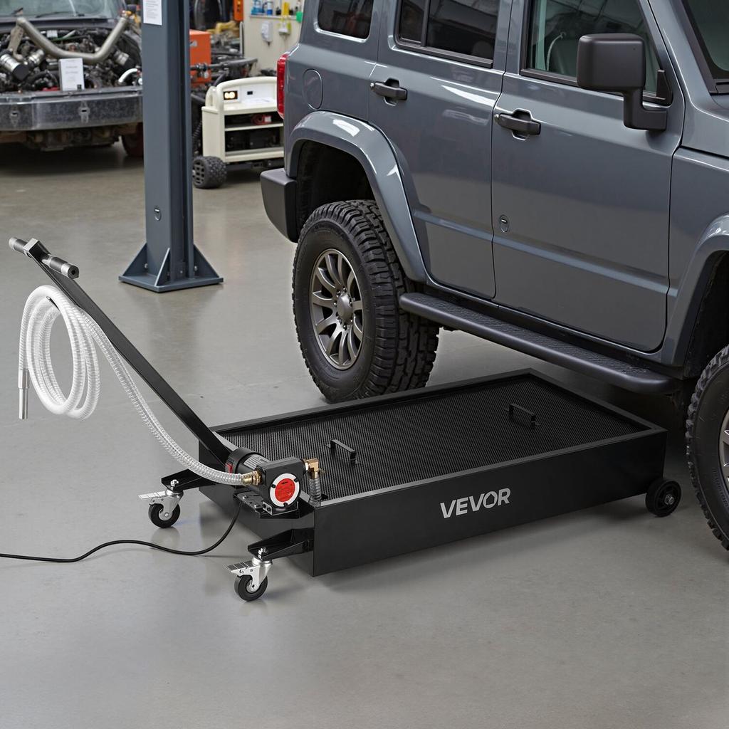 Low Profile Oil Drain Pan, 75.7 L Capacity, Rolling Oil Drain Pan with Electric Pump & 2.2 M Hose, Leak-proof & Corrosion-resistant, Fit for Cars,