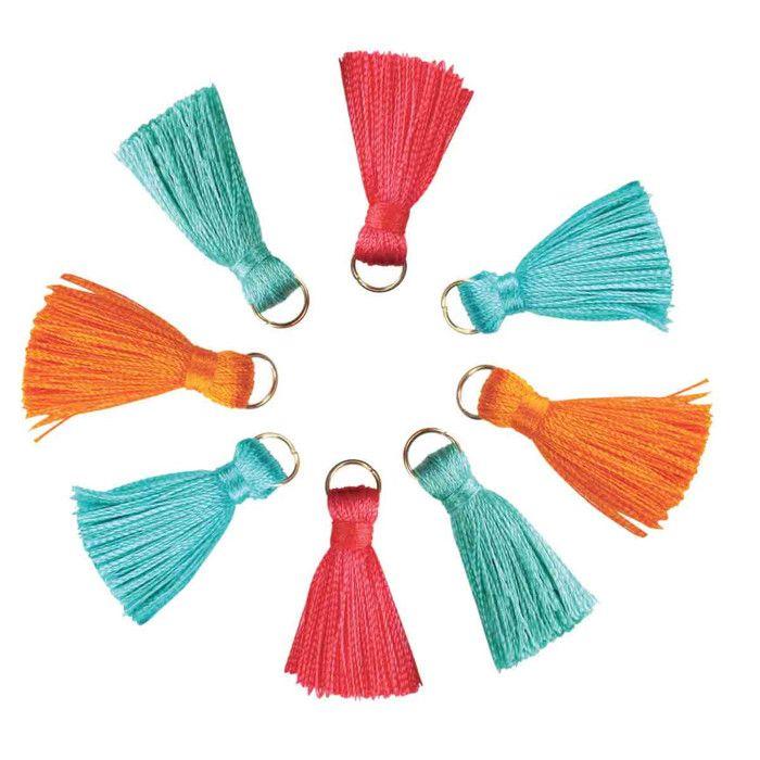 Pompons mini avec anneau doré 3cm Exotique 8 pièces