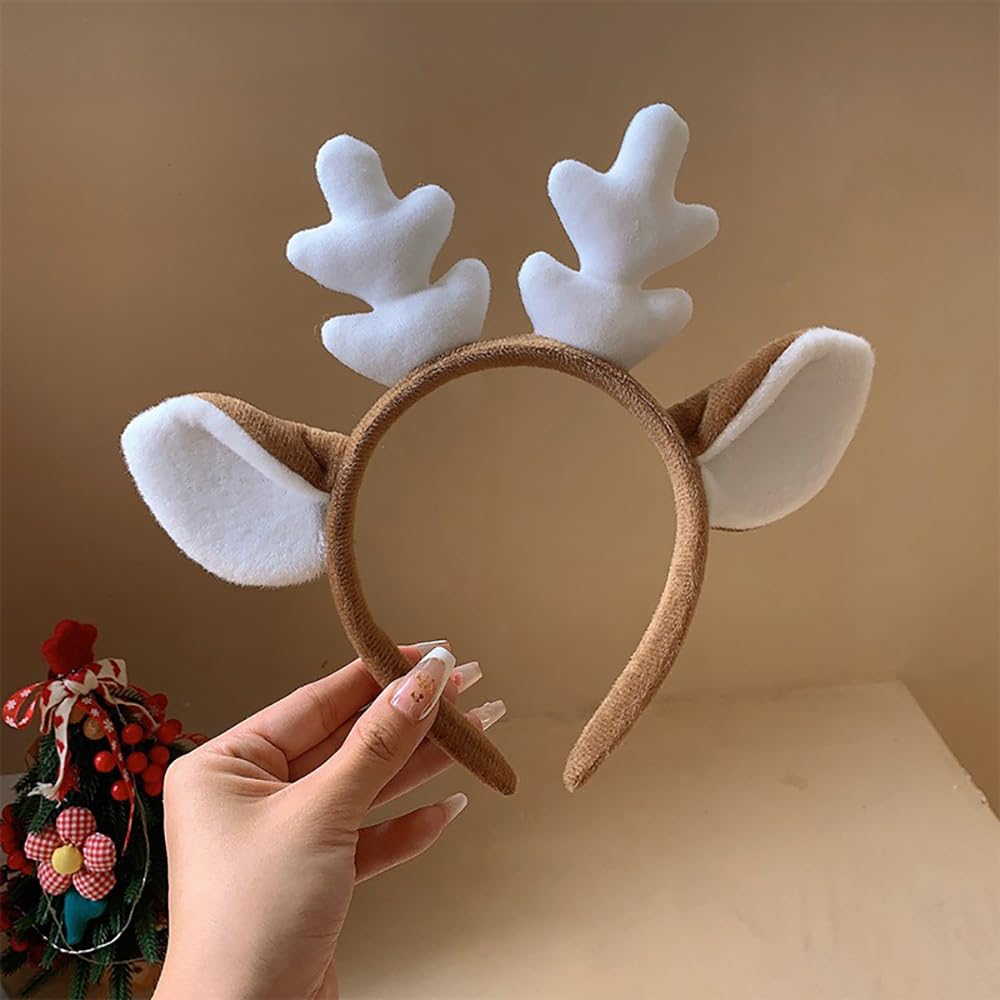 Samcos Christmas Reindeer Headband, Two Colors, Deer Antler Hair Accessory, Cute Hair Ornament, Cosplay, Unisex (Brown)
