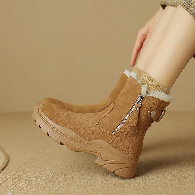 Модные Теплые 2025 Новые Зимние Ботинки Натуральная Кожа Коровья Замша Толстый Высокий — фото 4