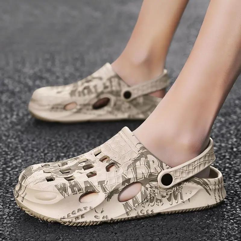 Fashion Rock Pattern Men's Shoe Outdoor Hole Beach Slides Cheap Shoes Liquidation Pvc Elegant Comfortable Original Rubber Male Slipper