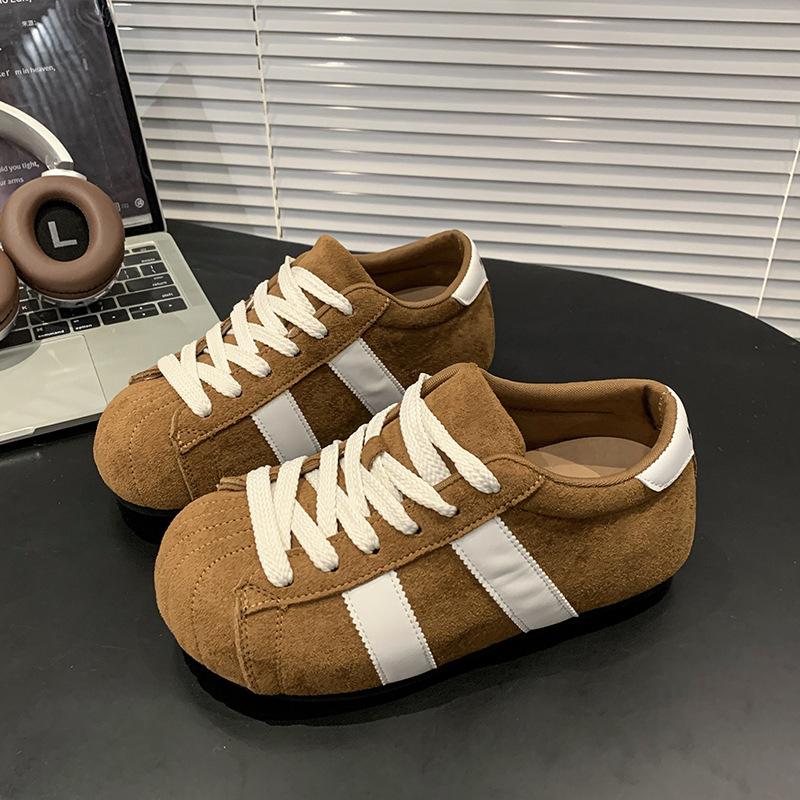 European matte imitation leather big head lace-up bread shoes casual board shoes thin German training shoes flat shoes sports shoes women's shoes