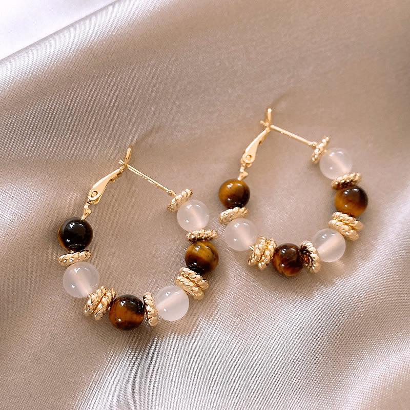 Artificial tiger's eye stone round earrings niche personalized earrings high-end earrings women