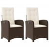 VidaXL Chaises inclinables de jardin lot de 2 et coussins marron rotin 365170