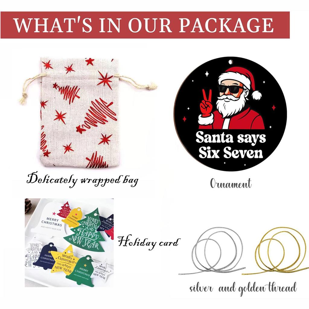 Santa Says Six Seven Christmas Ornament - Funny Santa Claus with Peace Sign Holiday Decor Christmas Tree Hanging Ornament