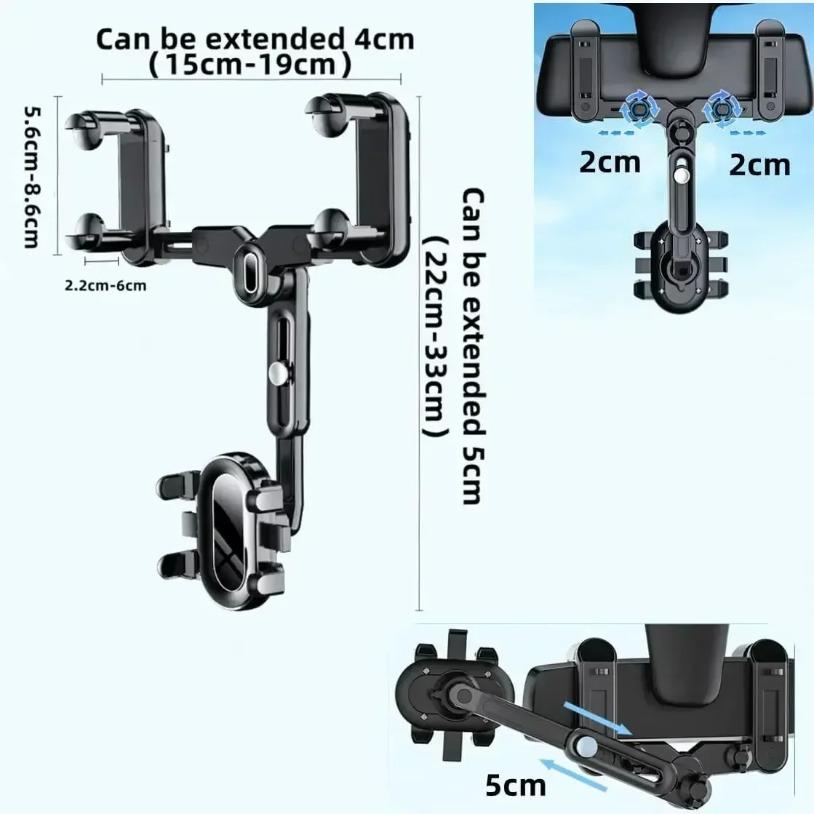 360° Adjustable Car Rearview Mirror Mobile Phone Holder For Car Rotation Telescopic Multifunctional Phone Car Bracket Stands