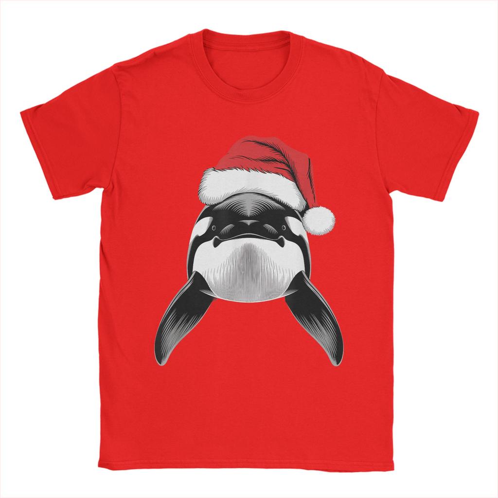 Joyful Orca Santa on Orca Christmas Men's T Shirts  Funny Tees Short Sleeve Crew Neck T-Shirts Cotton Summer Clothing