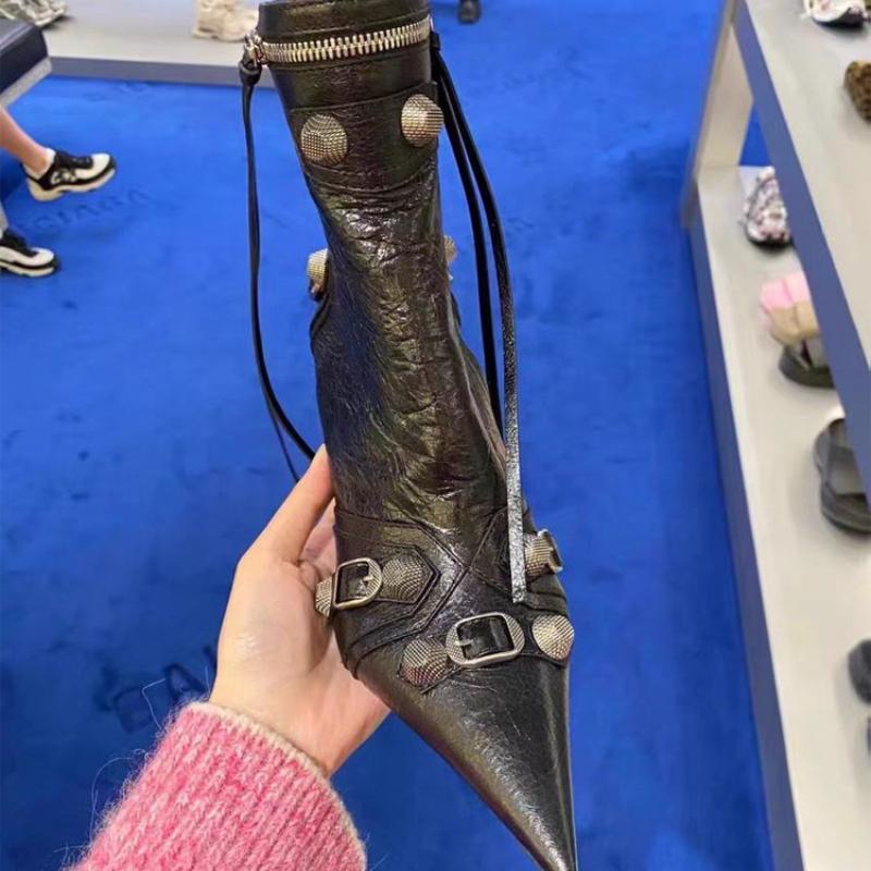 Gold Silver Women High Heels Boots Pointed Toe Stilettos Heels Knee High Boots Sexy Ladies Rivet Retro Pumps Ankle Boots