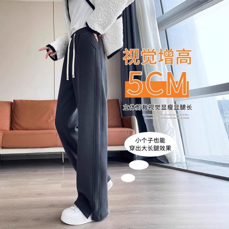 Womens High-Waisted Wide Leg Pants 2026 Fleece-Lined Straight Cut Casual Trousers Winter