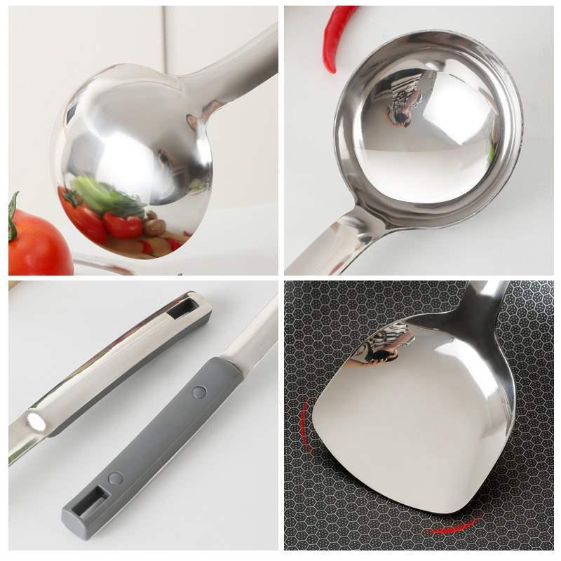 Premium Stainless Steel Long-Handled Kitchen Utensils Set: Wok Spatula, Soup Spoon & Ladle