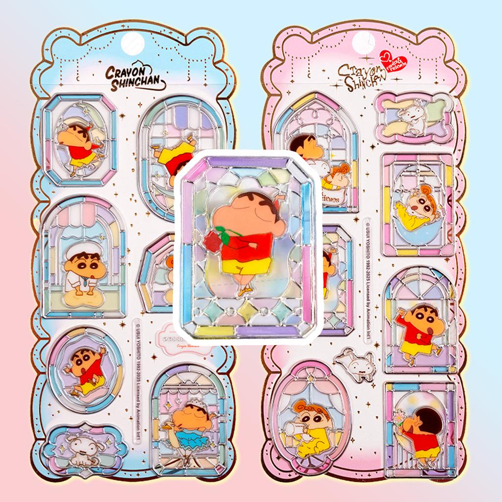 Cute Crayon Shin-chan 3D Silver Foil Window Glass Stickers - Crystal Decor for Girl Bag DIY Phone Album Decoration
