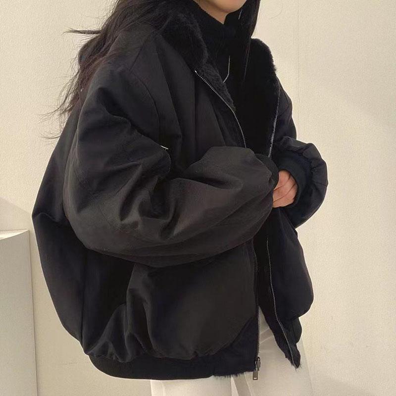 Oboustranně zesílená bunda na zip s kapucí Dámská zimní bunda Oversized Elegantní Jednobarevná Módní Teplé kabáty Ležérní Dámské svrchní oblečení