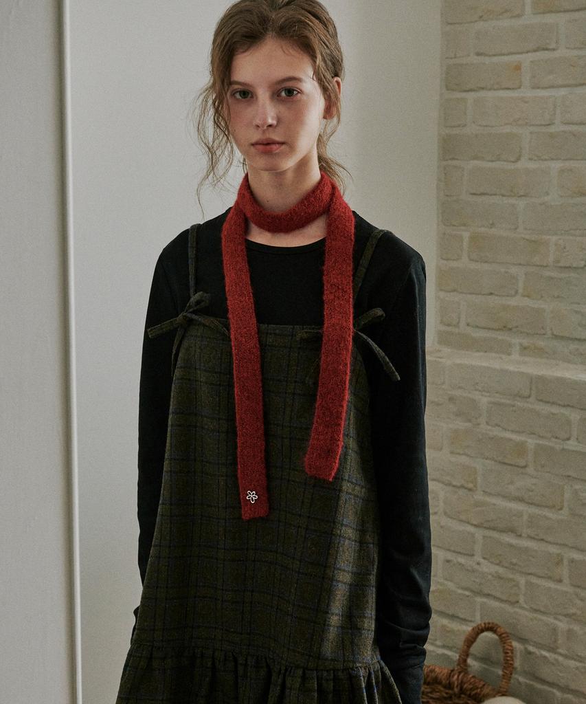 Belloel Flare Ribbon Check Dress Brown