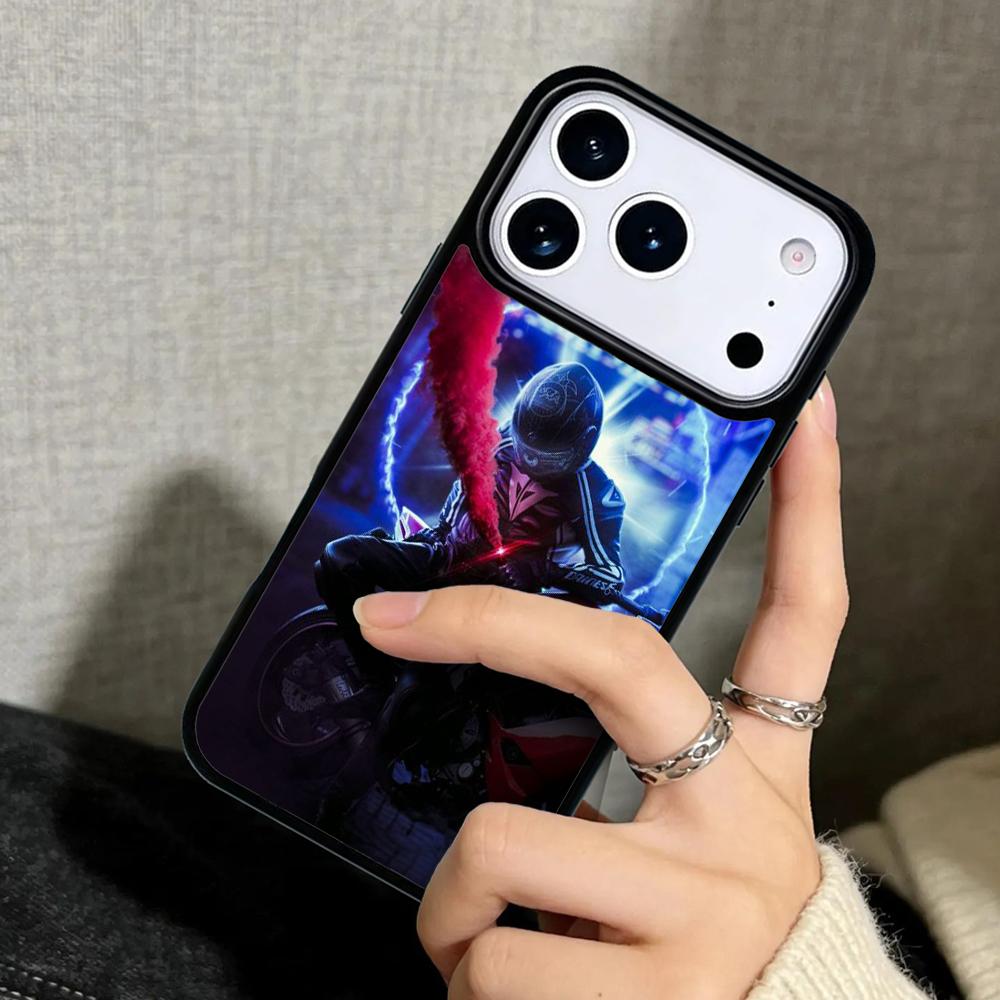 Capa Case for iPhone 17 Air 16 Pro Max 15 Plus 11 13 Mini 14 12 Back Phone Cover Neon Motorcycle Biker