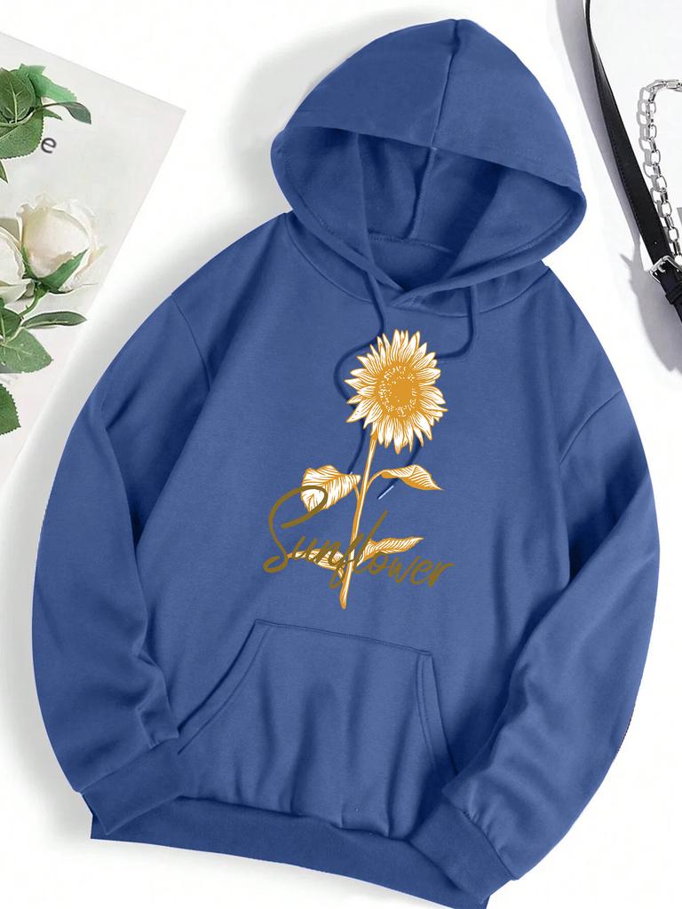Blooming Beautiful Sunflowers Print Woman Hoody Solid Color Crewneck  Pullover Sport Trendy Women Clothing Breathable Loose Top