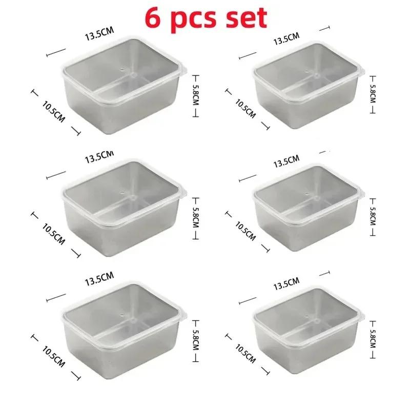 

6pcs/set 600mL Stainless Steel Refrigerator Crisper Food Storage Box with Plastic Lid Prepare Seafood Fruit Vegetable Picnic Box