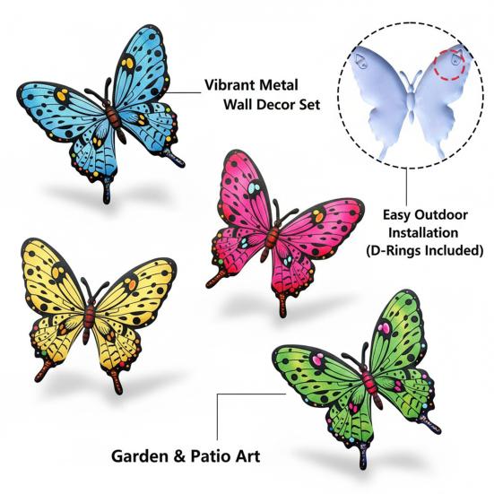 Metal Butterfly Wall Decor Colorful Butterflies Wall Art Sculpture 3D Iron Butterfly Hanging Decoration for Outdoor Indoor Fence Patio Yard Tree