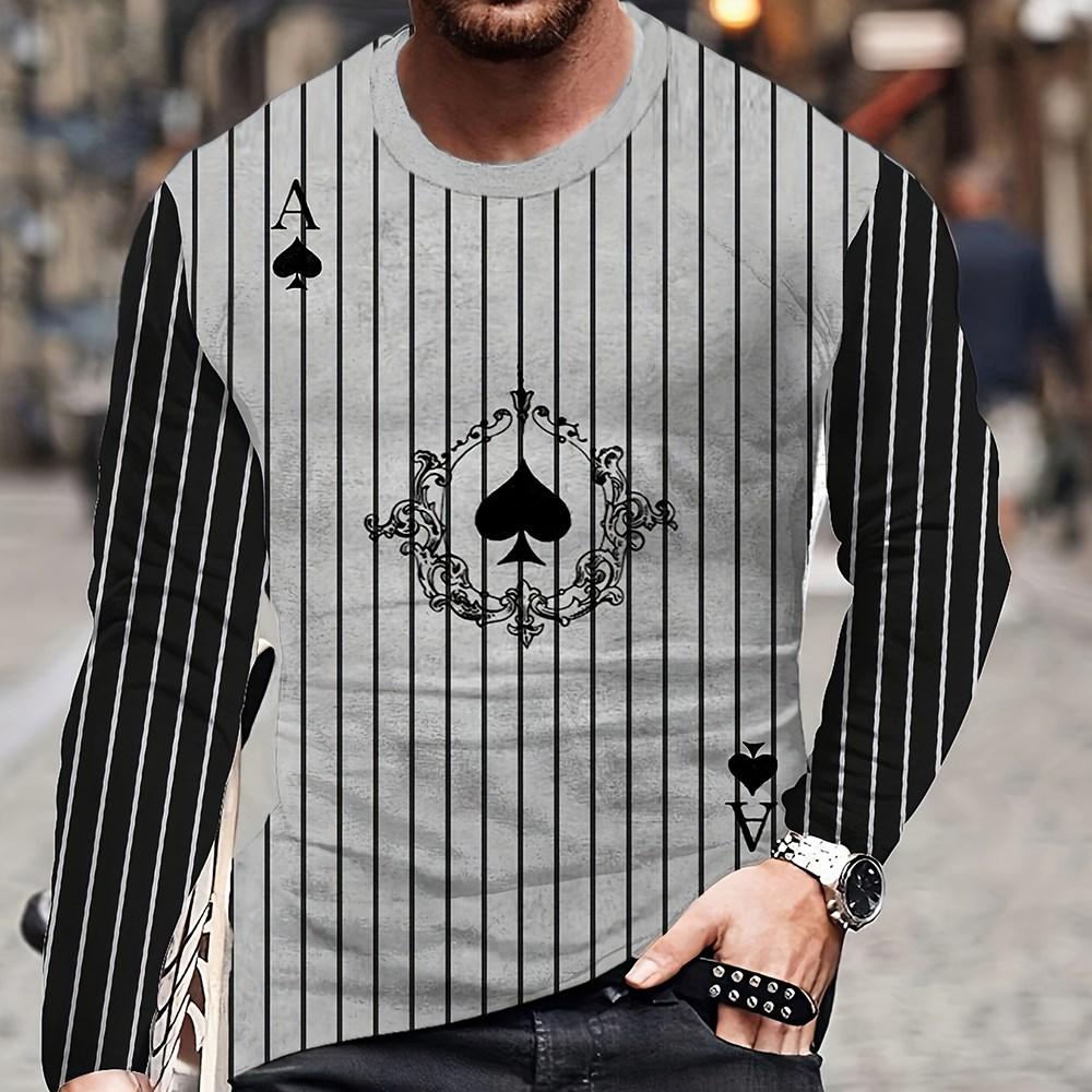 

Винтажная футболка с узором игральных карт, уличная одежда, осенняя свободная мужская футболка с длинным рукавом и круглым вырезом, 3D квадратный А-образный принт, одежда 5Xl 4XL