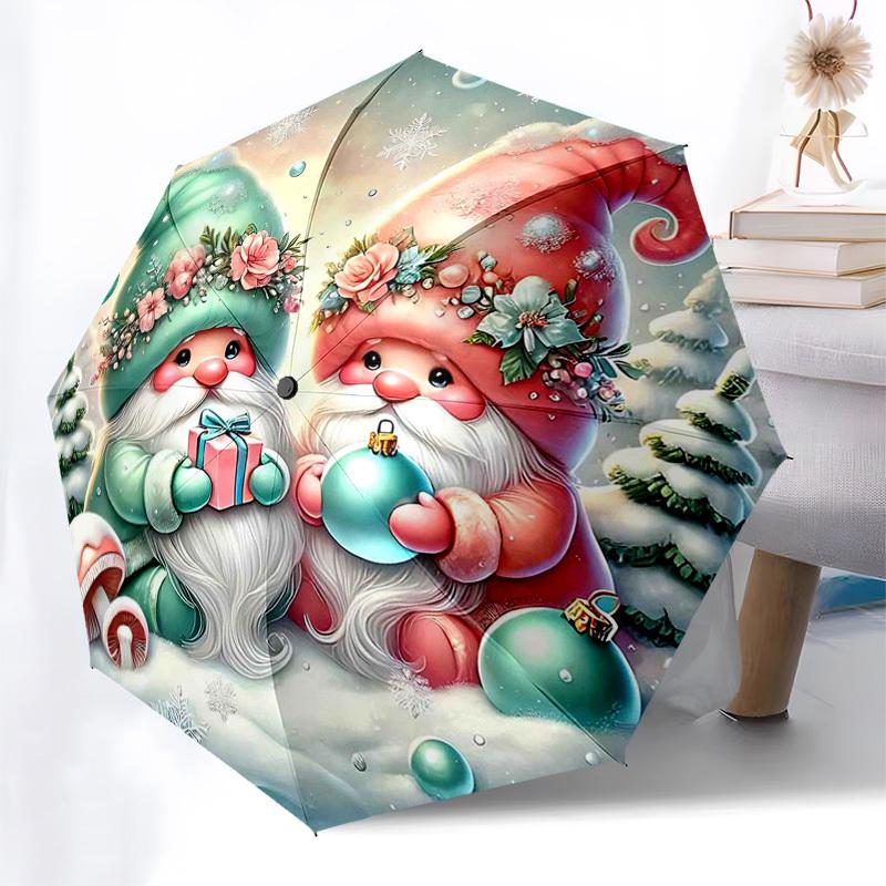 

1pc Christmas Wreath with Flowers and Berries, Automatic Opening Umbrella, Portable Folding Design, 8-Bone Iron Frame, Outdoor Umbrella, Festive Gift