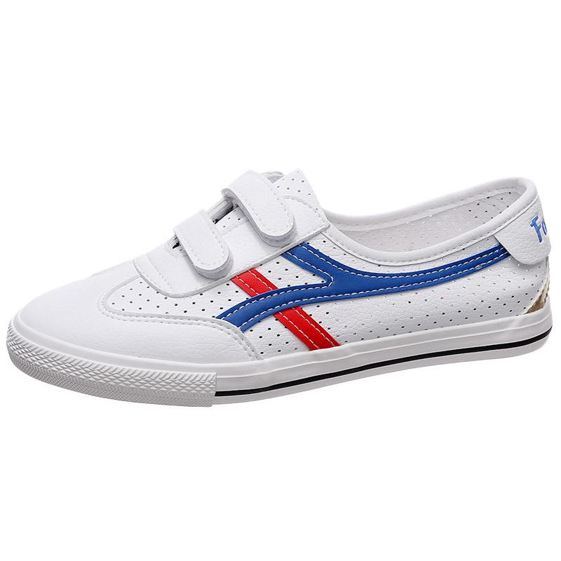 Dámské prodyšné nízké bílé plátěné slip-on tenisky na suchý zip pro volný čas 2025