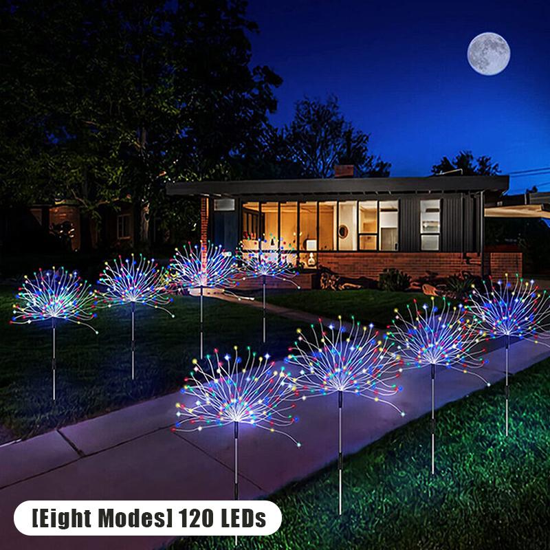 Lumină solară cu foc de artificii cu LED pentru decorarea în aer liber a grădinii Lumină a căii de gazon pentru curte, petrecere, nuntă de Crăciun