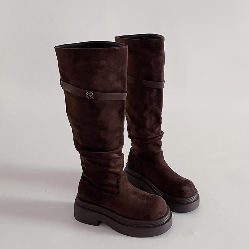

Retro versatile word with tall boots Martin boots autumn and winter fashion suede thin temperament women s fashion boots 40 коричневый