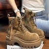 [Fanfna] Frosted Leather Big Head Thick-soled Martin Boots for Women's 2025 Autumn New British Style Retro Heightening Short Boots